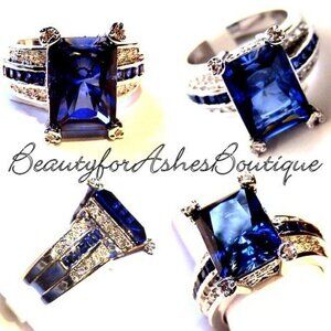 8.47ct. 925 Sterling Silver Cocktail Sapphire Dark Blue Tabernacle Cz Ring 10